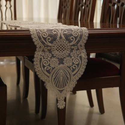 Beige Lattice Shell Lace Table Runner (Long)