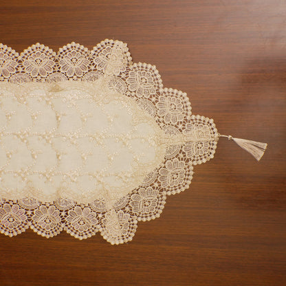 Gold Floral Embroidered Lace Border Table Runner (Long)