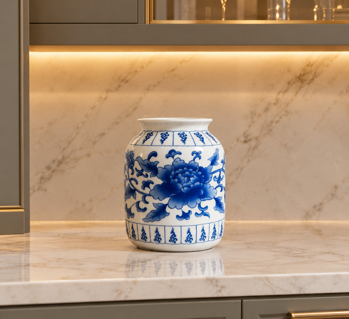 Blue Peony Ceramic Jar Vase