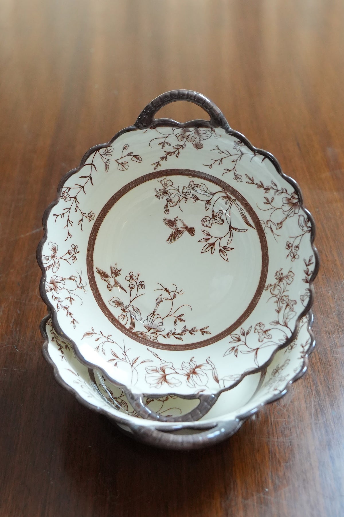 Cinnamon Songbird Ceramic Serving Bowl with Handles Set of 2