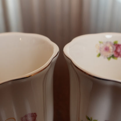 Rose Bouquet Gold Rim Ceramic Mug (Set of 2)
