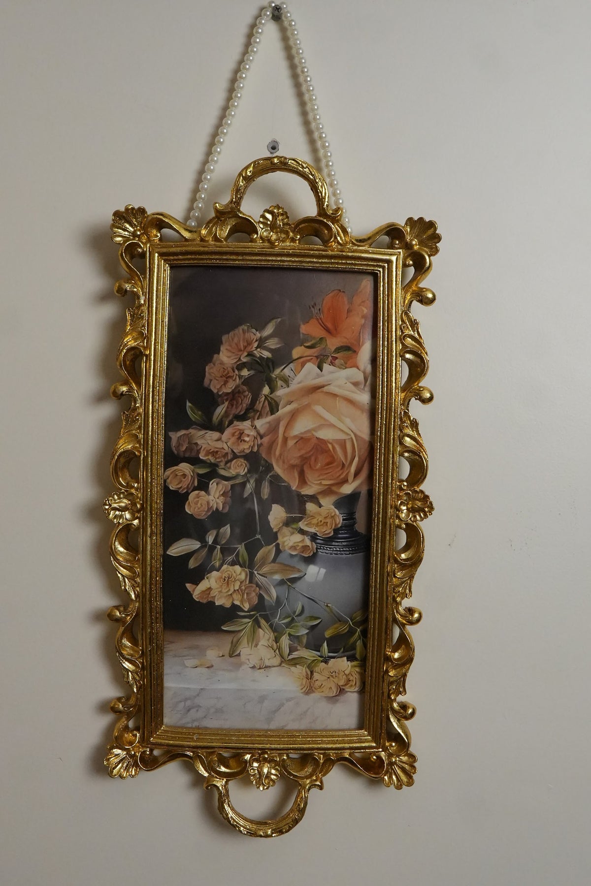 Peach Rose Art in Antique Gold Hanging Frame