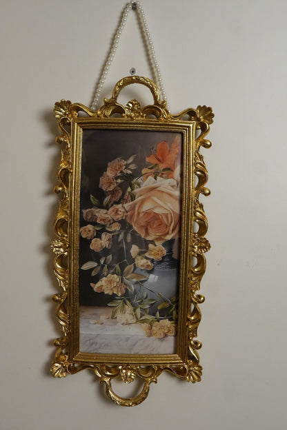 Peach Rose Art in Antique Gold Hanging Frame
