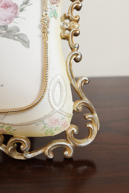 Ivory & Champagne Gold Rose Garland Photo Frame