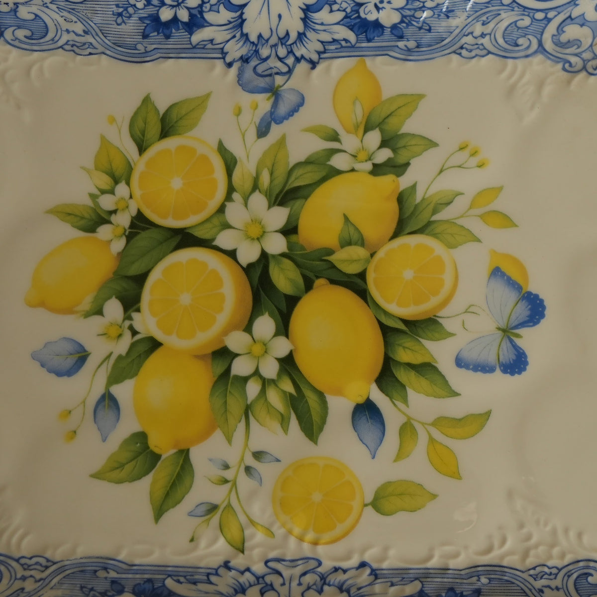 Sorrento Blue Lemon Ceramic Rectangular Serving Platter