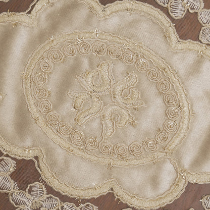 Champagne Satin Centre Floral Lace Oval Table Mat (Set of 2)
