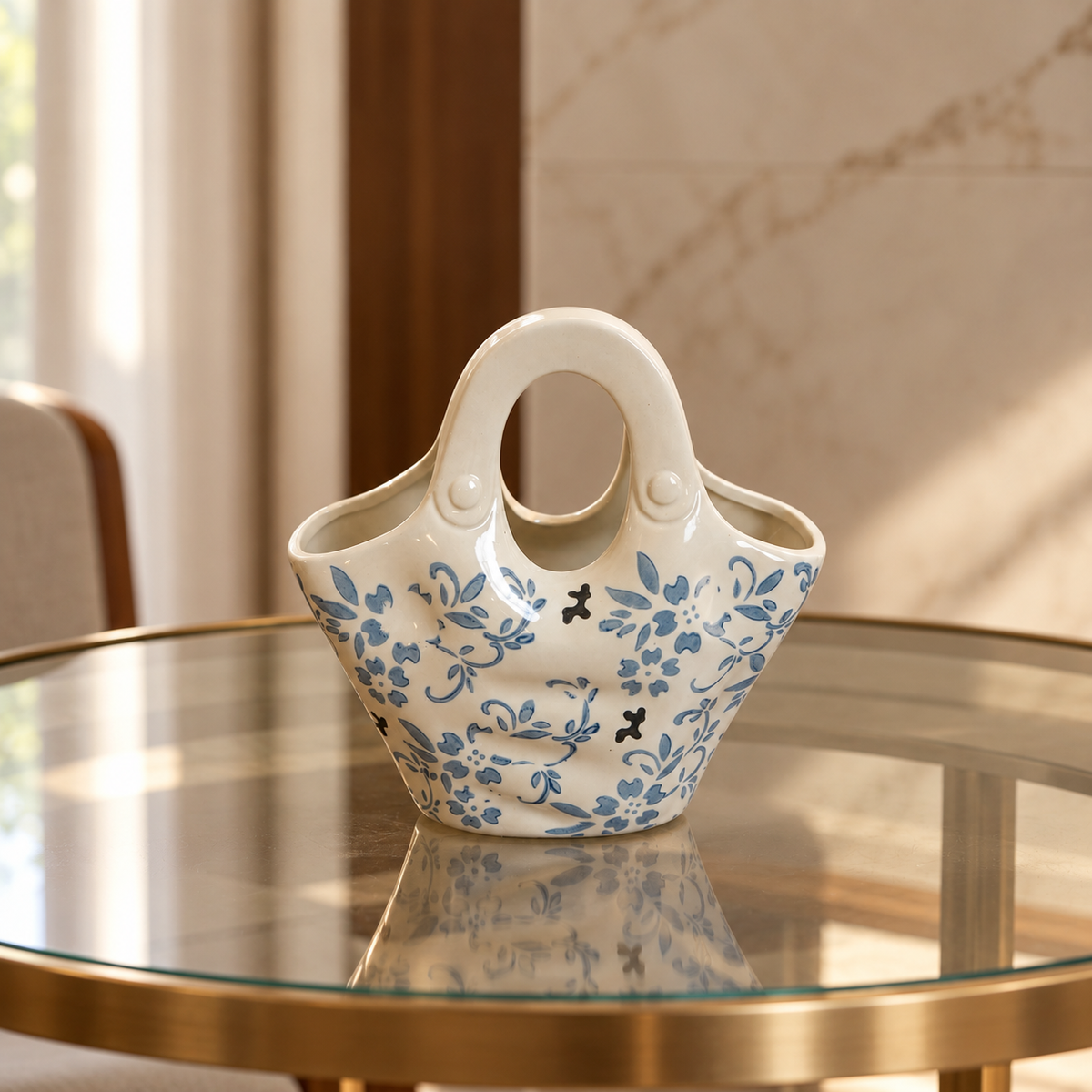 Blue Floral Ceramic Handbag Vase