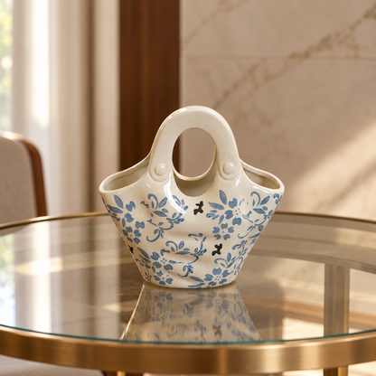 Blue Floral Ceramic Handbag Vase