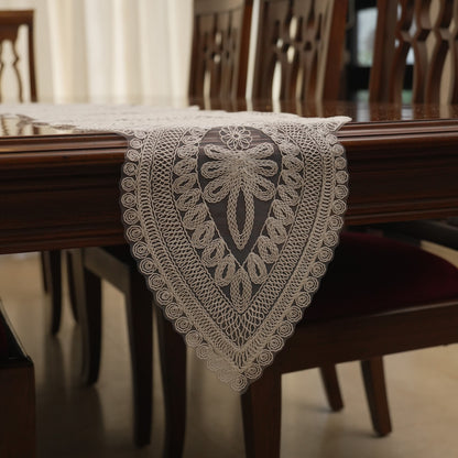 Ivory Mandala Medallion Crochet Lace Table Runner (Long)