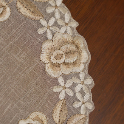 Beige Sheer Rose Embroidered Round Table Mat (Set of 2)