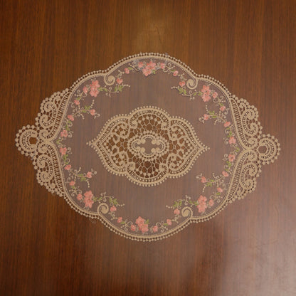 Gold Lace & Pink Floral Vine Sheer Oval Table Mat (Set of 2)