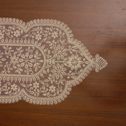 Ivory Greek Key Medallion Lace Table Runner (Long)