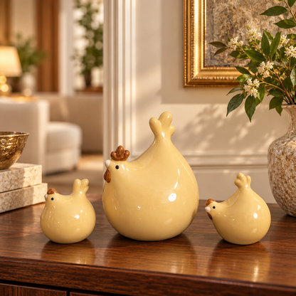 Yellow Hen & Chicks Ceramic Figurine (Set of 3)
