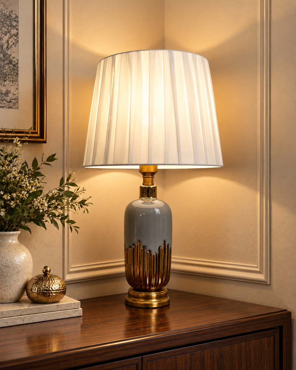 Grey & Gold Drip Ceramic Table Lamp