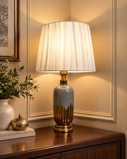 Grey & Gold Drip Ceramic Table Lamp