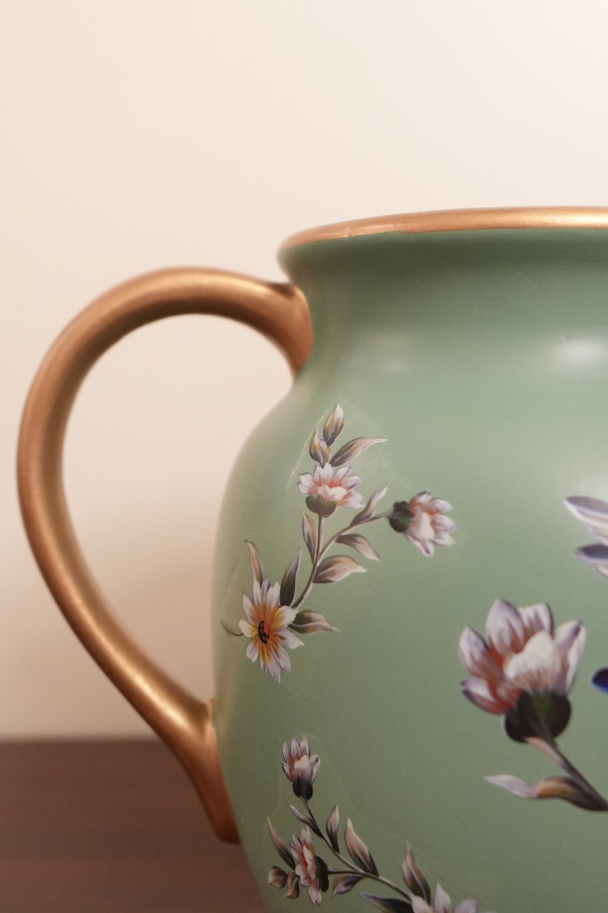 Sage Green Bird & Blossom Ceramic Jug