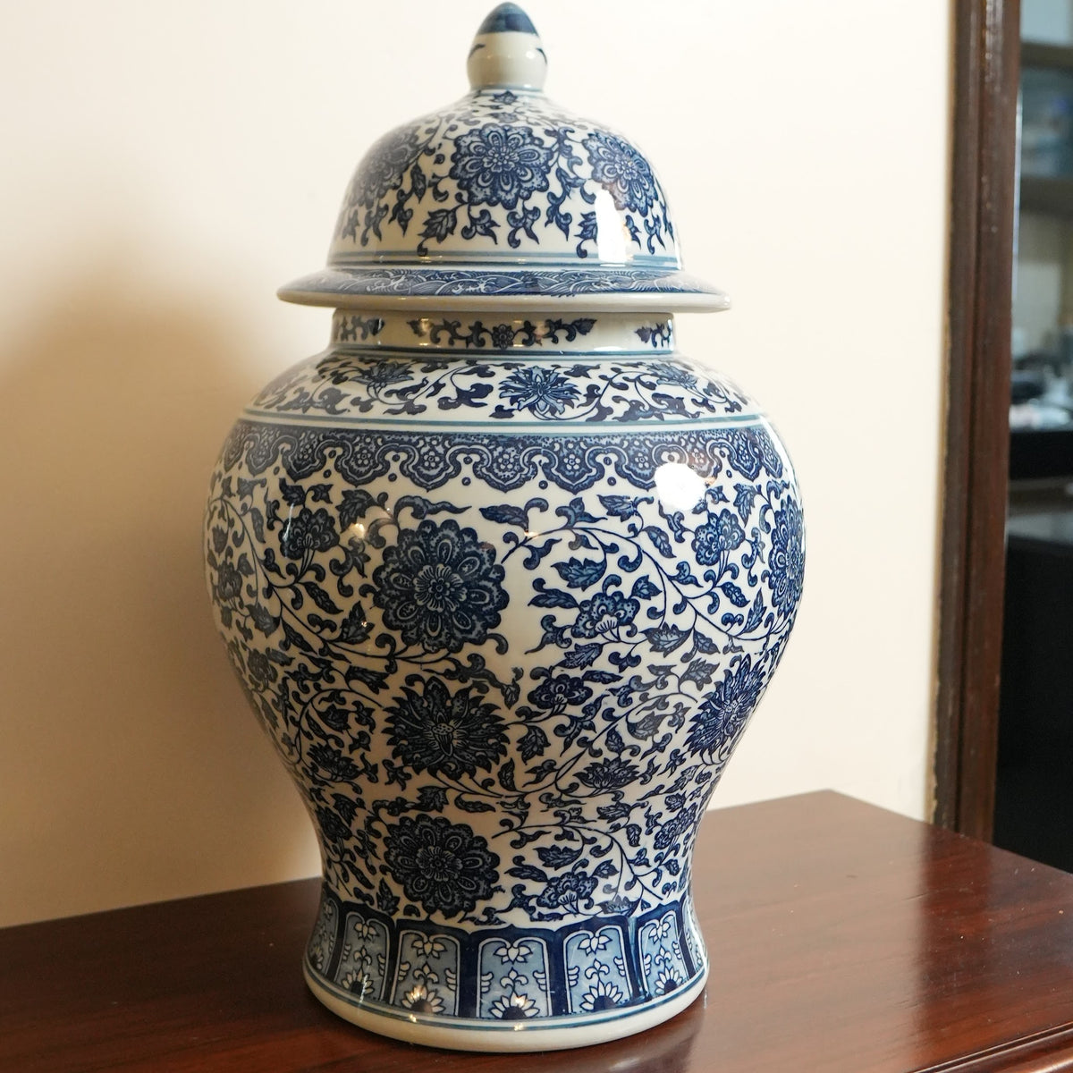 Ming Blue Lotus Ceramic Temple Jar