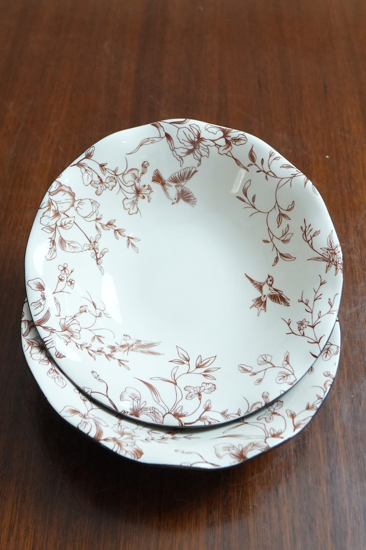 Cinnamon Songbird Ceramic Round Serving Platter Set of 2
