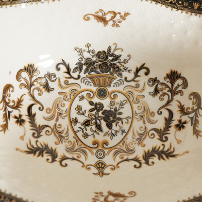 Ivory Baroque Ceramic Centerpiece Bowl with Gold Pedestal