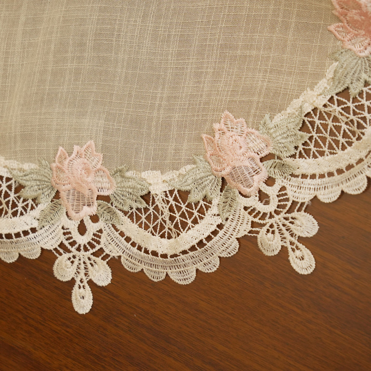 Pink Rose Cutwork Lace Large Round Table Mat (Single)