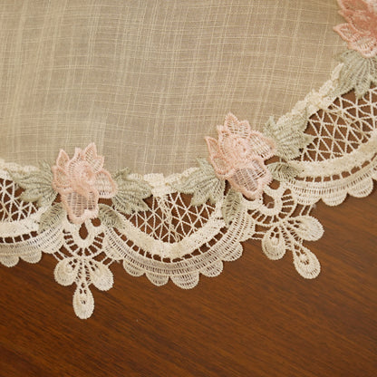 Pink Rose Cutwork Lace Large Round Table Mat (Single)