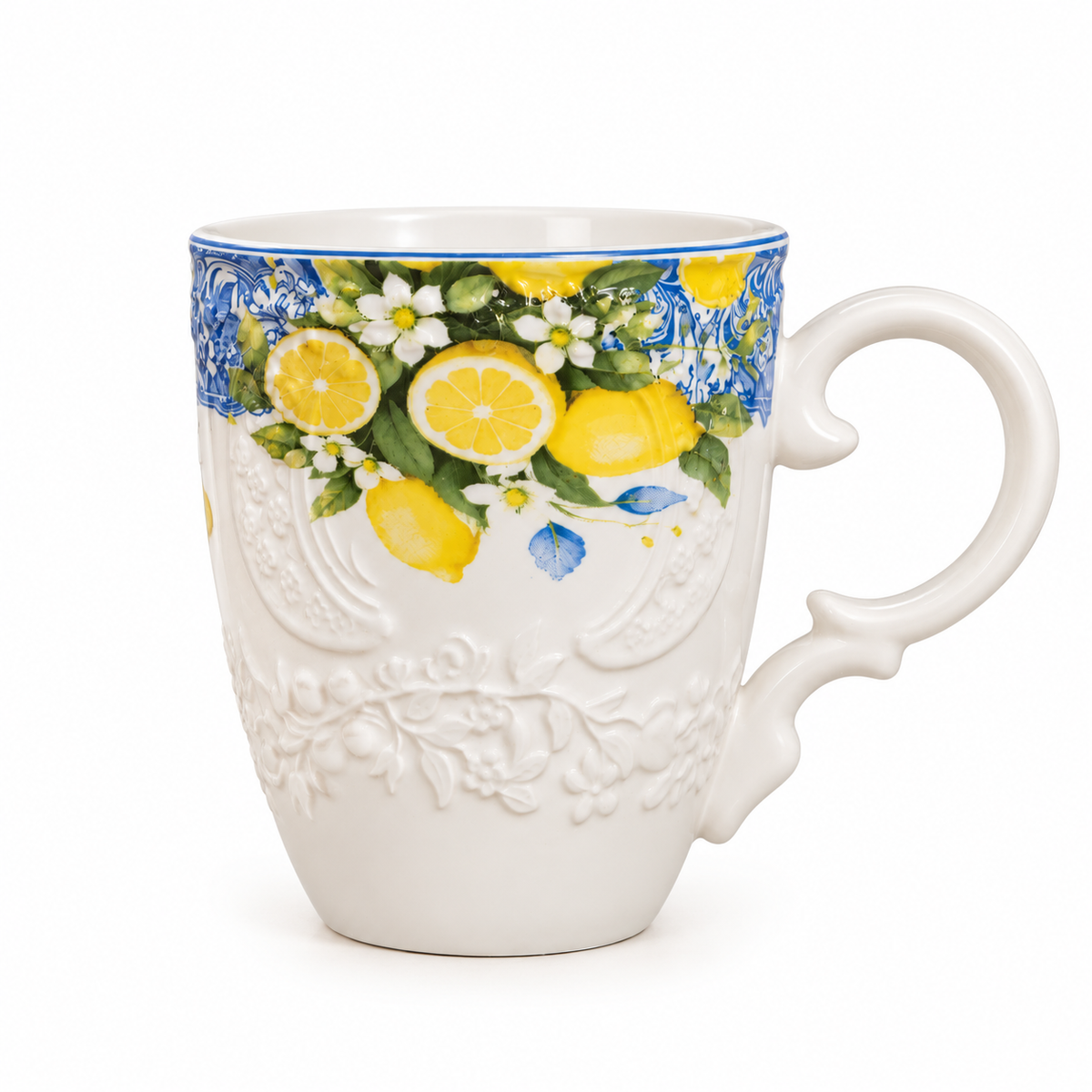 Sorrento Blue Lemon Embossed Ceramic Mug (Set of 2)