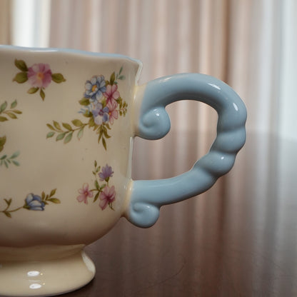 Cottage Bloom Ceramic Mug with Blue Twisted Handle (Set of 2)