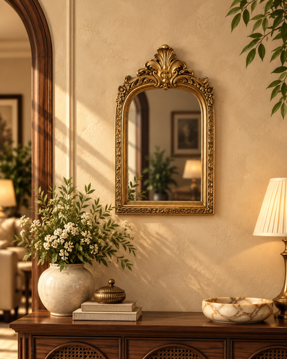 Antique Gold Baroque Arched Wall Mirror