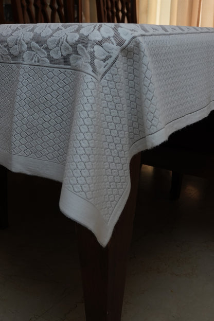 White Floral Bow Lace Table Sheet (6 Seater)