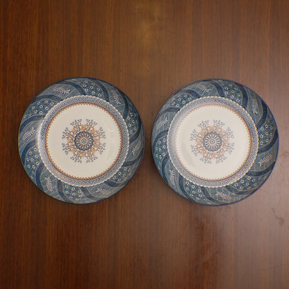 Teal Mandala Ceramic Serveware - Round Serving Platter (Medium) | Set of 2