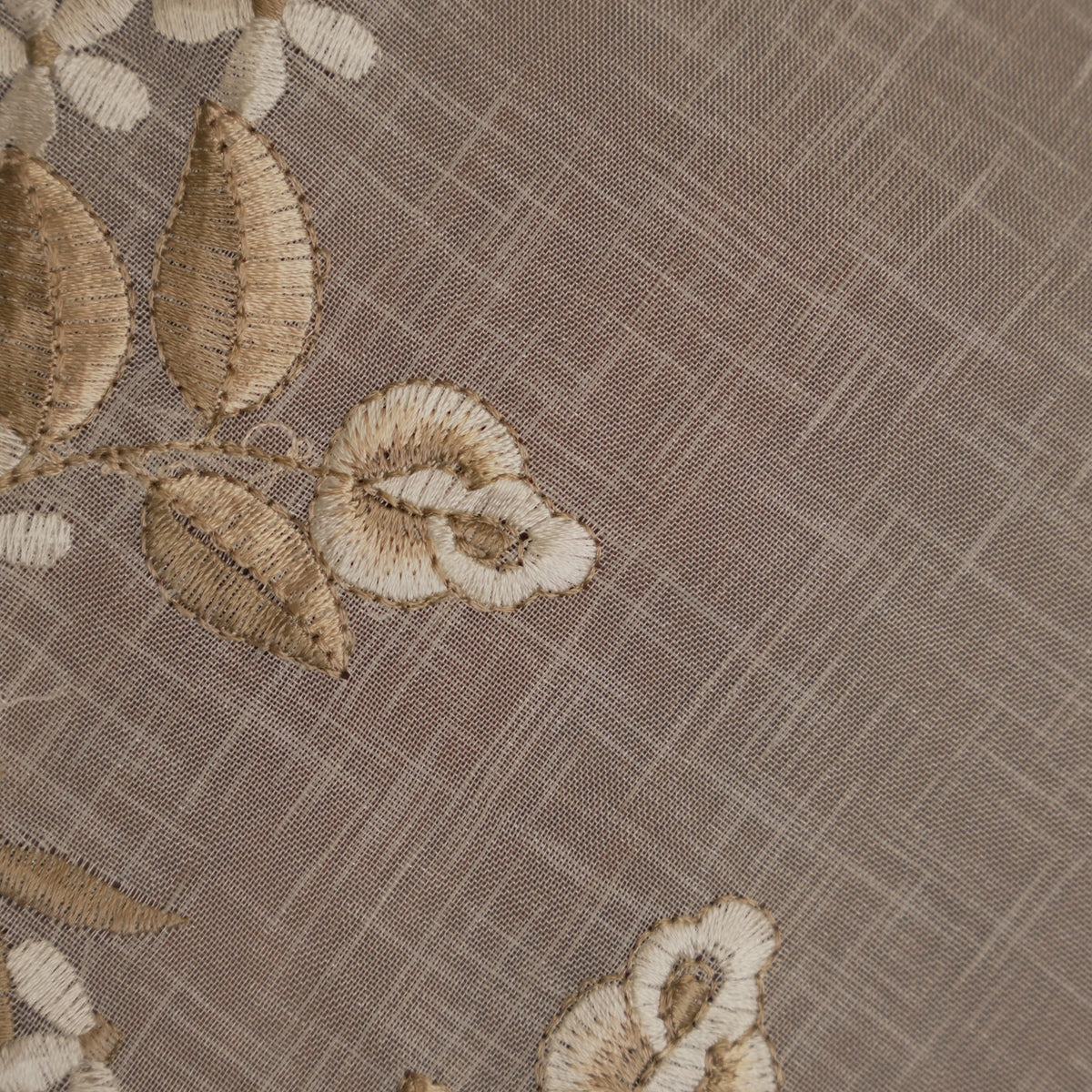 Beige Sheer Rose Embroidered Round Table Mat (Set of 2)