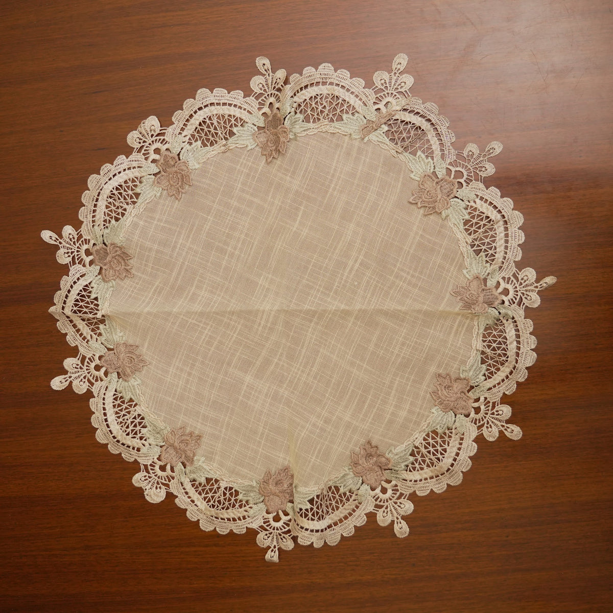 Mauve Flower Cutwork Lace Large Round Table Mat (Single)