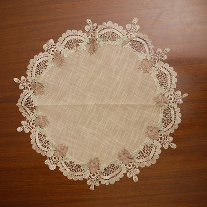 Mauve Flower Cutwork Lace Large Round Table Mat (Single)