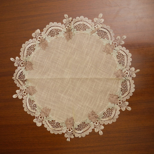 Mauve Flower Cutwork Lace Large Round Table Mat (Single)