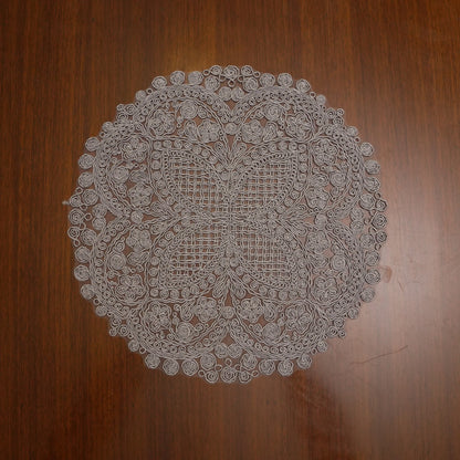 Silver Grey Lattice Crochet Lace Round Table Mat (Set of 2)