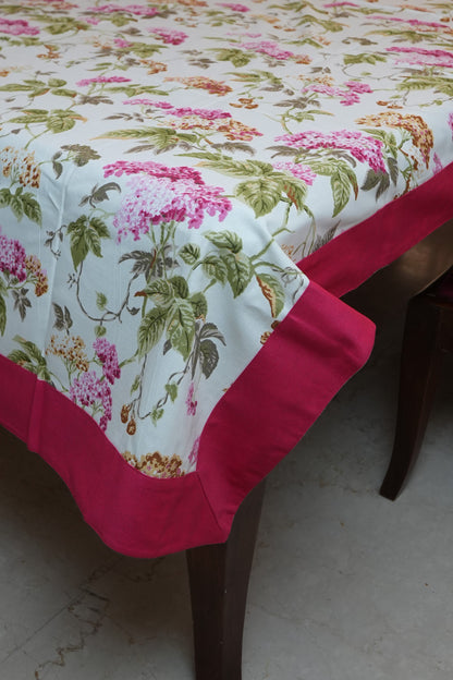 Pink Hydrangea Print Table Sheet with Pink Border (6 Seater)