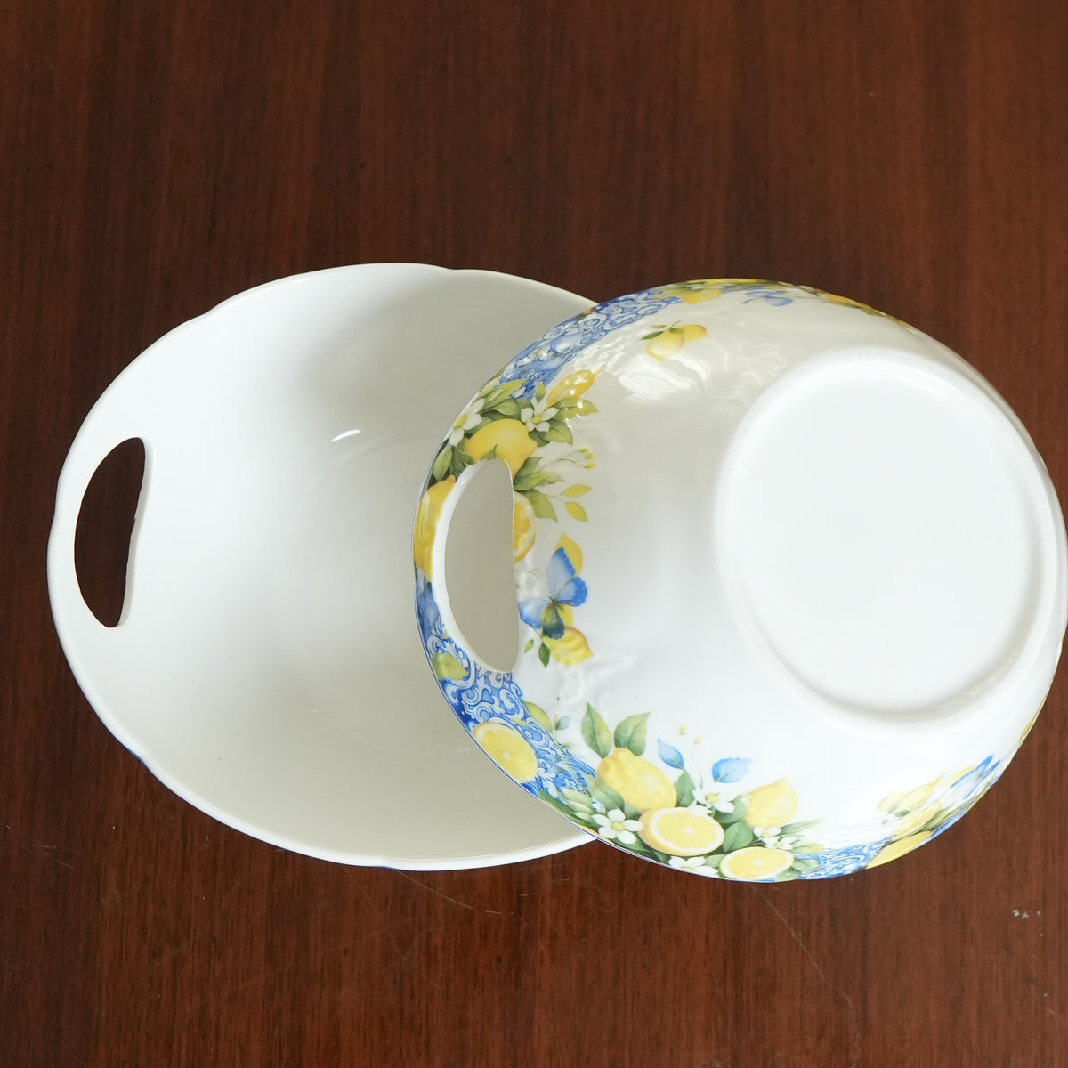 Sorrento Blue Lemon Ceramic Serving Bowl with Handles (Set of 2)
