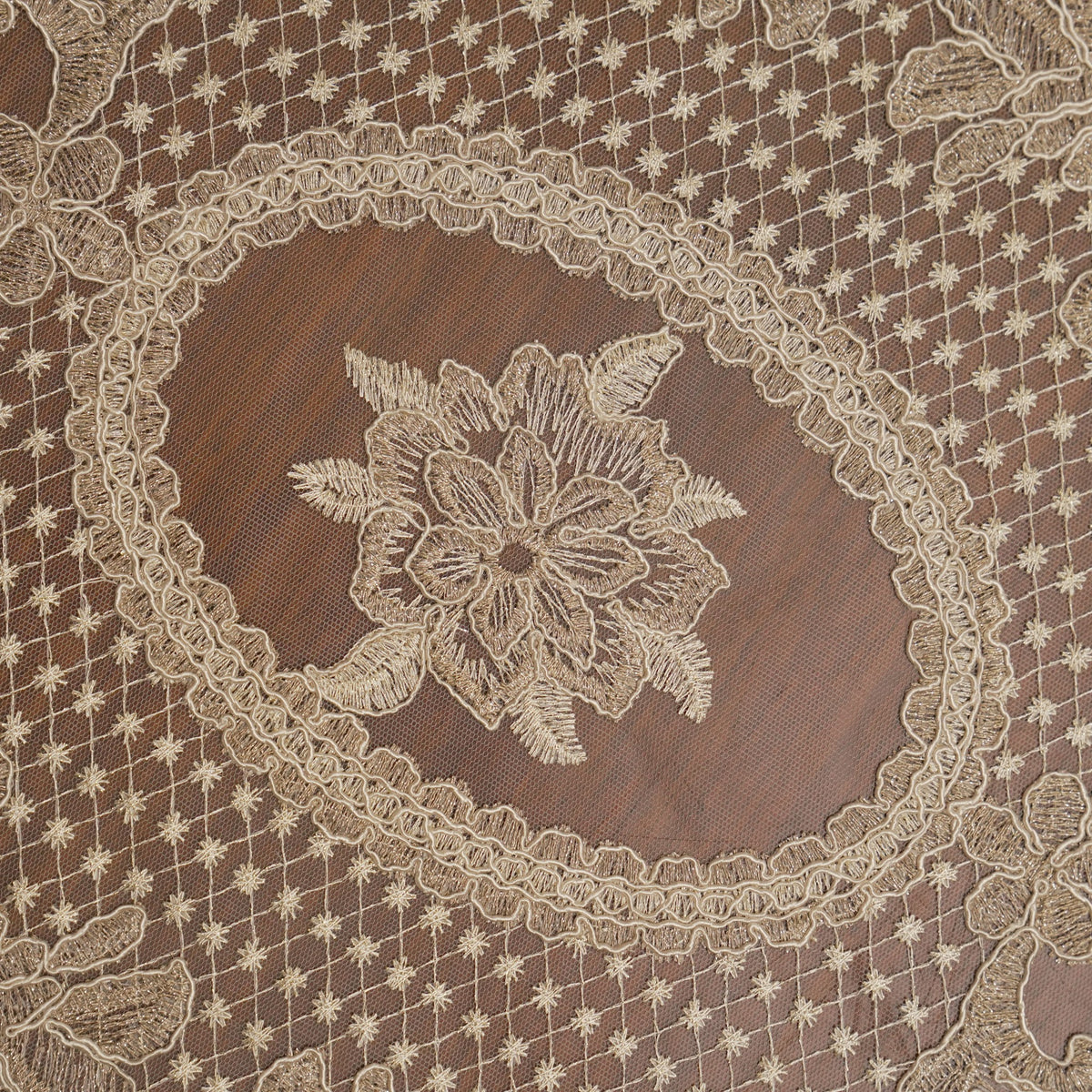 Beige Flower Medallion Net Lace Oval Table Mat (Set of 2)