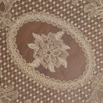 Beige Flower Medallion Net Lace Oval Table Mat (Set of 2)