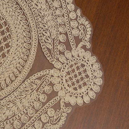 Beige Lattice Medallion Crochet Lace Oval Table Mat (Set of 2)