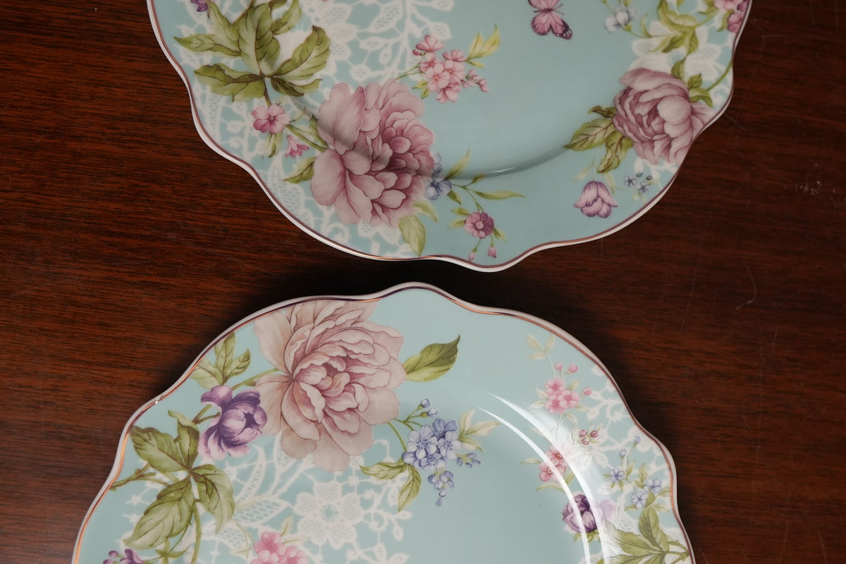 Aqua Peony Ceramic Quarter Plate Set of 2