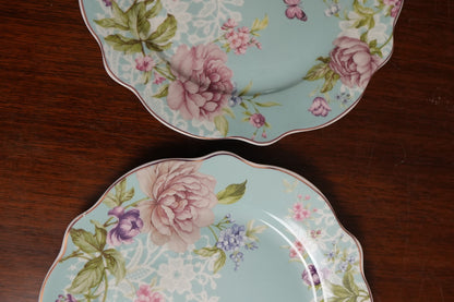 Aqua Peony Ceramic Quarter Plate Set of 2