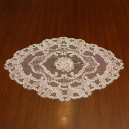Ivory Rose Centre Scroll Lace Oval Table Mat (Set of 2)