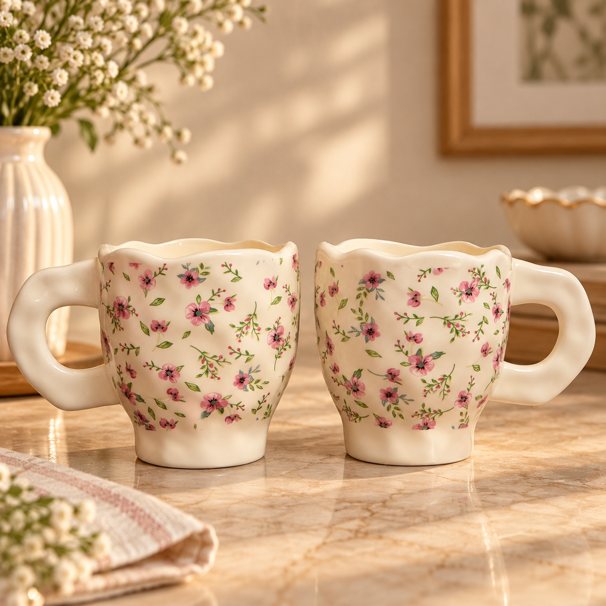 Ditsy Pink Blossom Ceramic Mug (Set of 2)