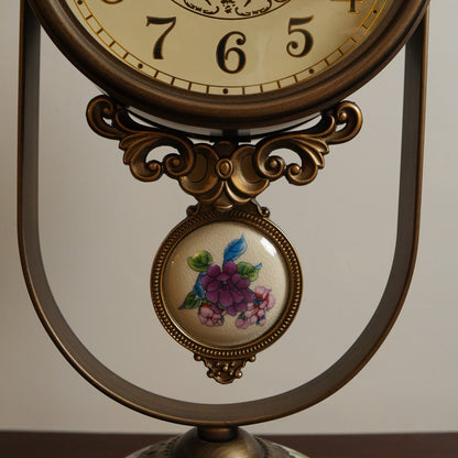 Violet Blossom Porcelain & Brass Pendulum Table Clock