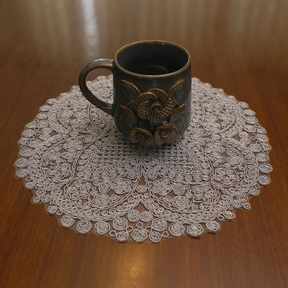 Silver Grey Scroll Crochet Lace Round Table Mat (Set of 2)
