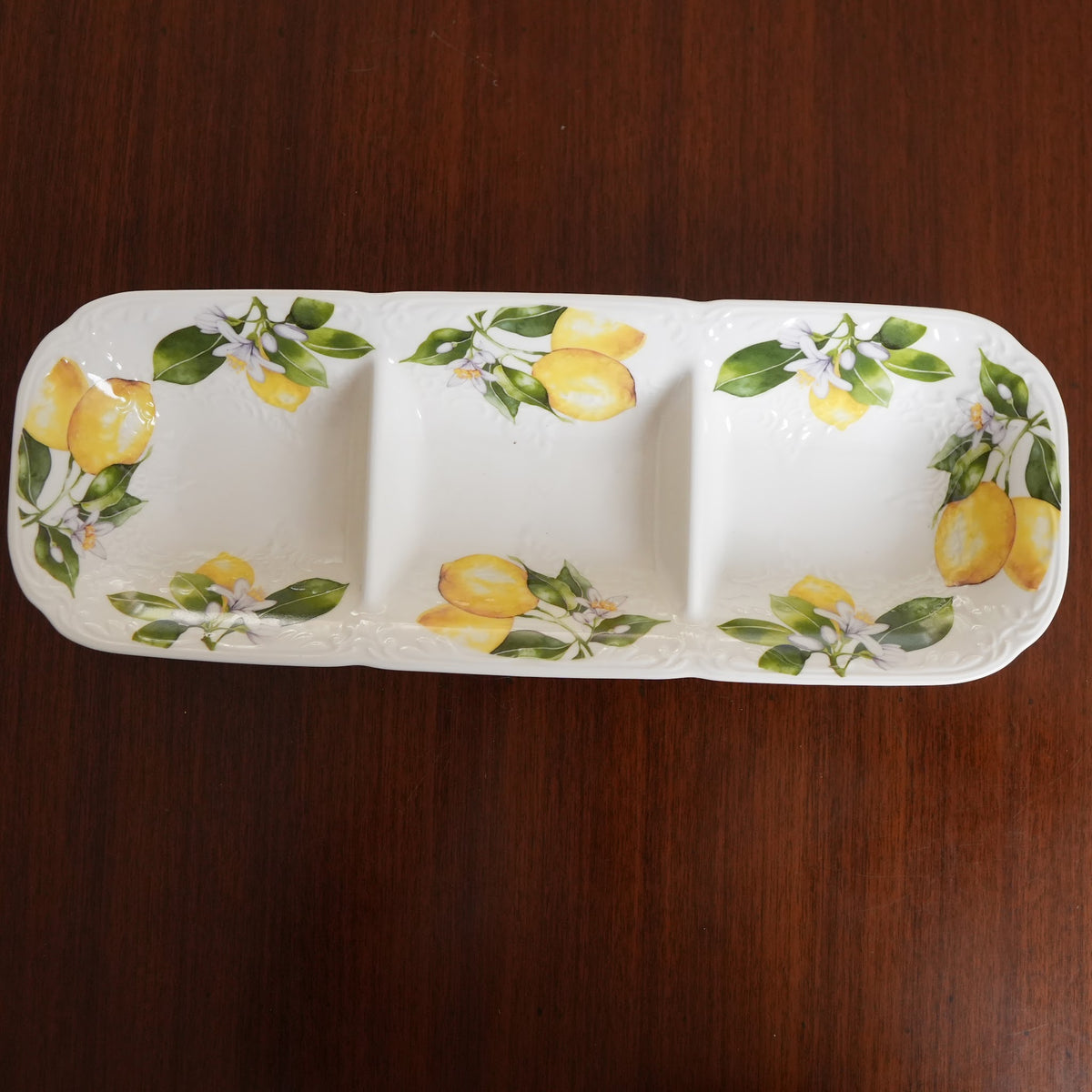 Lemon Blossom Ceramic 3-Compartment Serving Platter