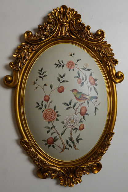 Cream Pomegranate & Bird Oval Wall Plaque with Gold Baroque Frame