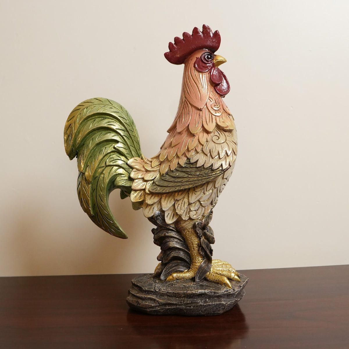 Golden Feather Standing Rooster Figurine