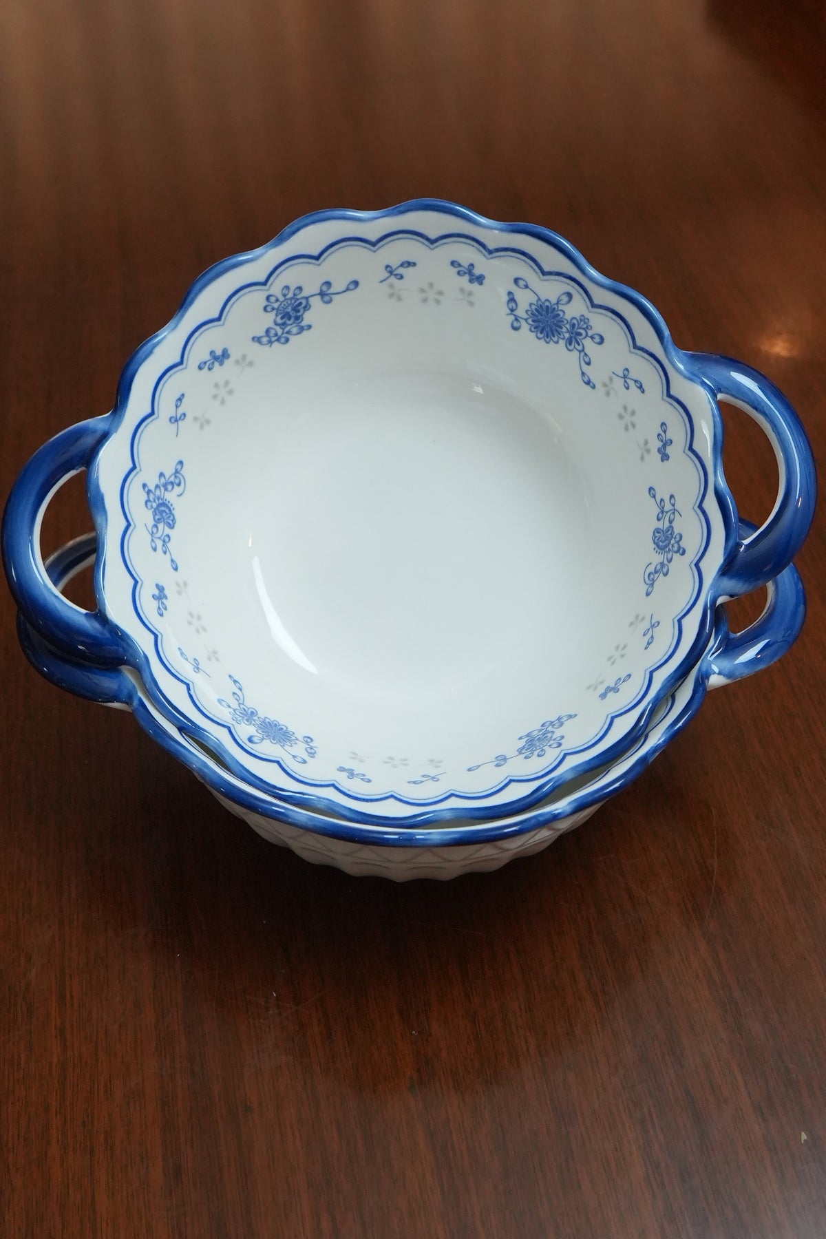 Blue Sprig Ceramic Serving Bowl with Handles Set of 2
